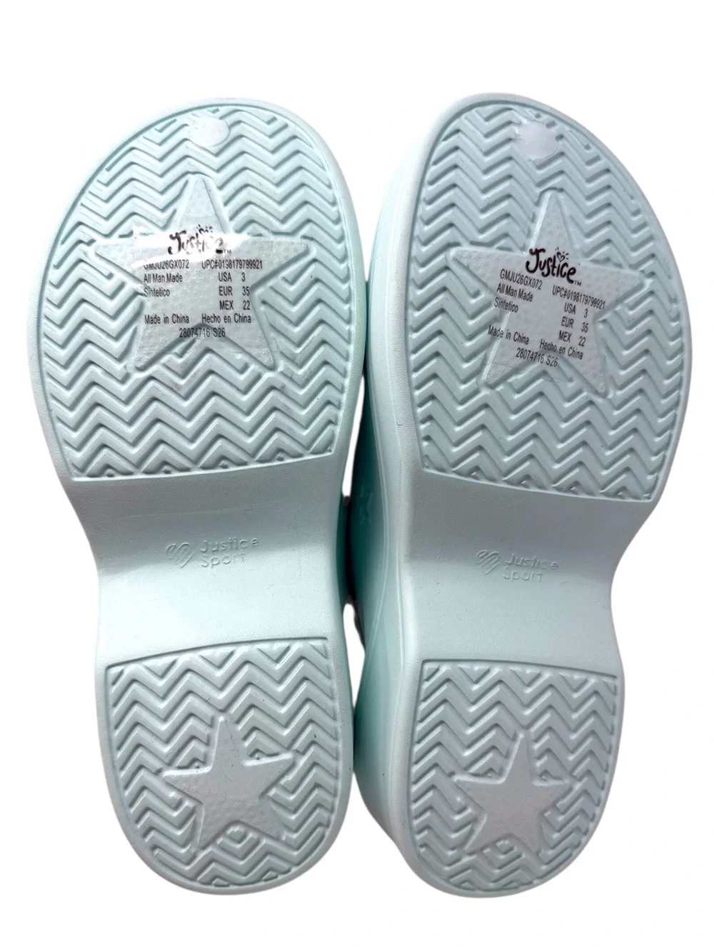 Justice Mint Green Star Clog Sandals girls size US 3 /EU 35 NWT